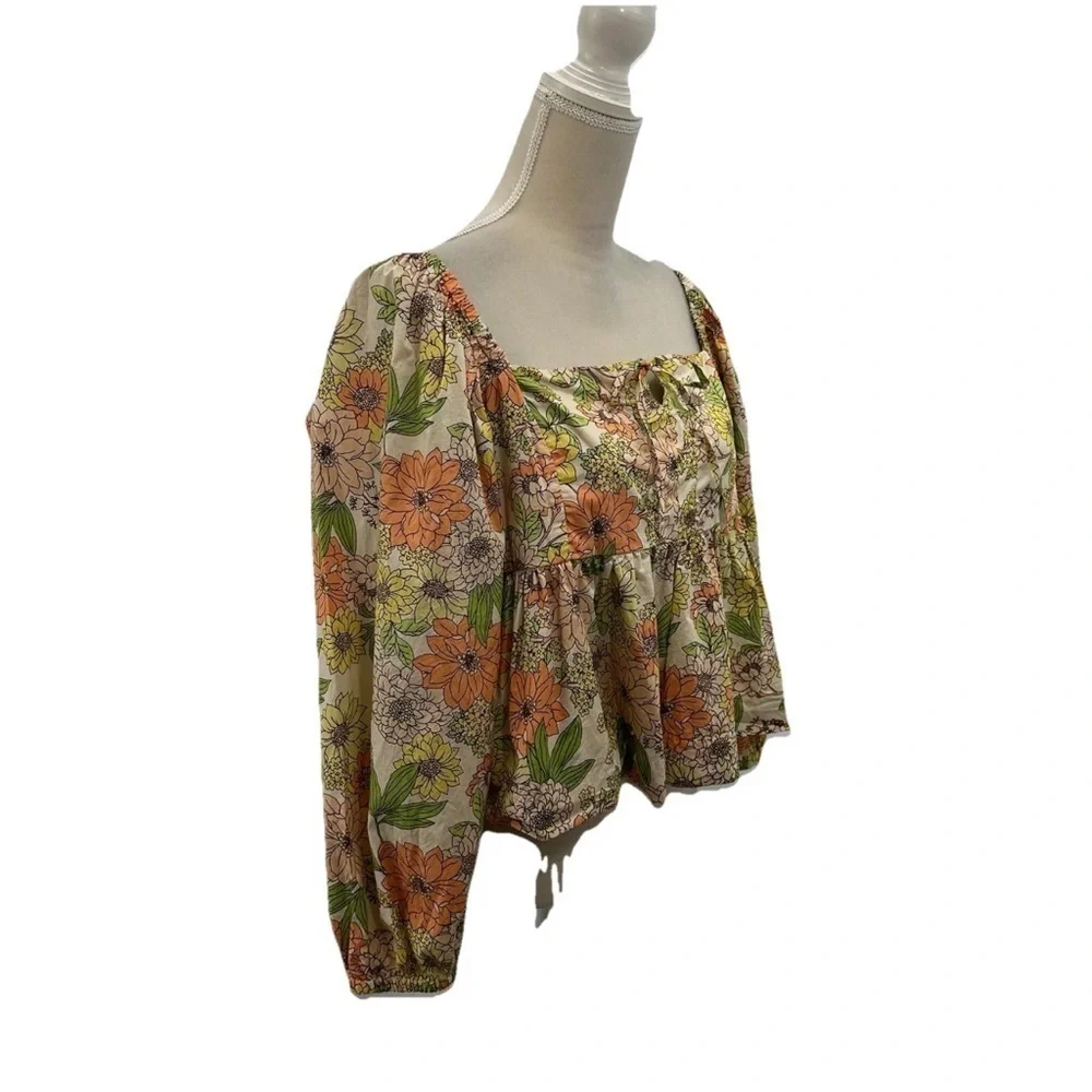 J. Crew Square Neck Tie-Front Blouse Women’s 18 Puff Sleeve Zinnia Floral